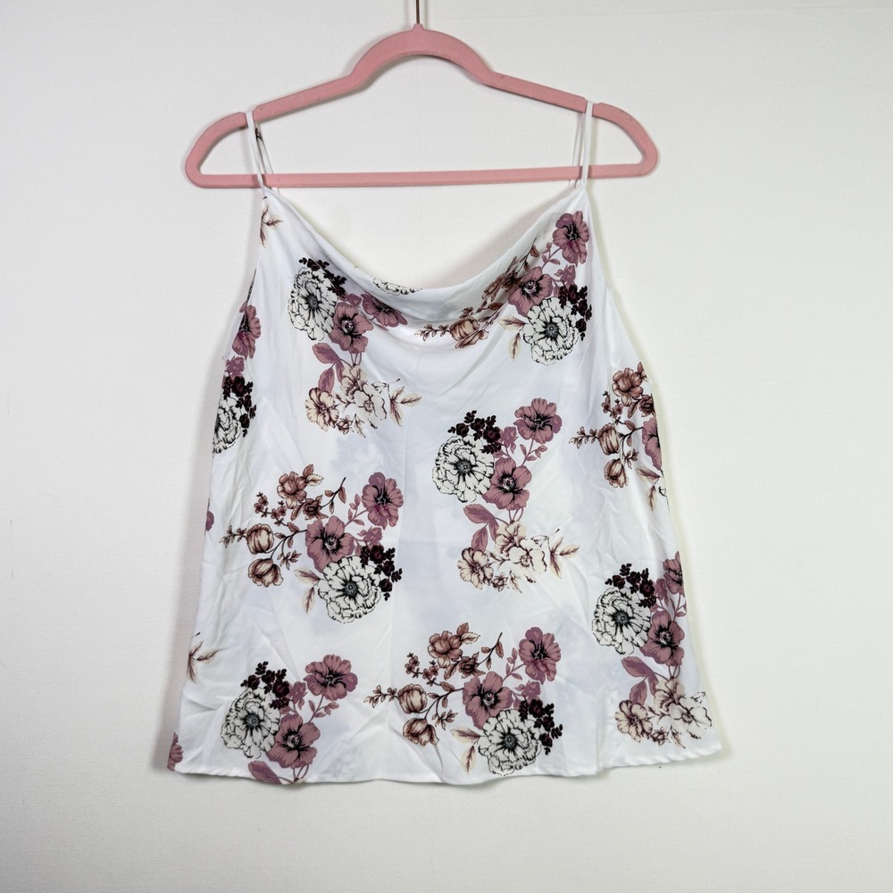 NAKED ZEBRA White Floral Cowl Neck Cami Large